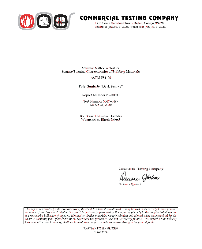 Poly-Sonic 72 ASTM E84 Test Results